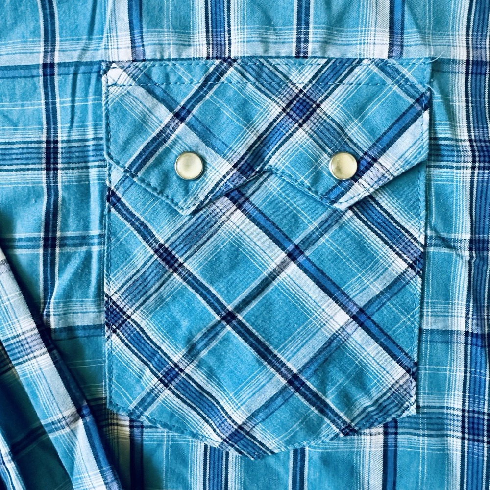 Wrangler Mens 3XL Shirt Retro Western Cowboy Pearl Snap Button Long Sleeve Plaid - Picture 4 of 6